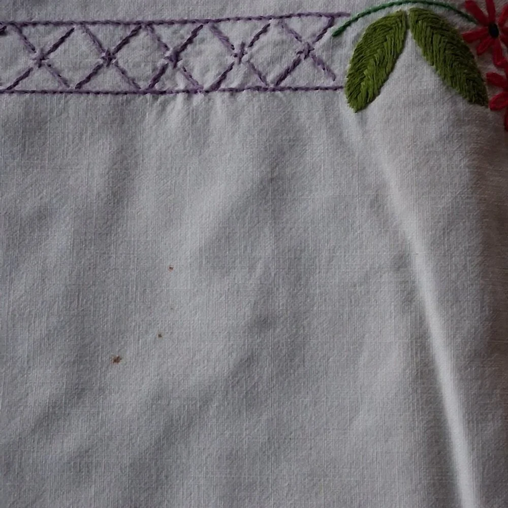 🌸 Vintage Floral Embroidered Tablecloth • Crochet Lace Edge • 54x58 Multicolor